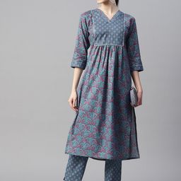 Indibelle Ethnic Motifs  Printed Gotta Patti A-Line Screen Print Cotton Kurta-16
