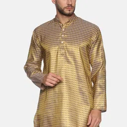 Sethukrishna Men Gold-Toned & Blue Geometric Printed Kurta-image-74