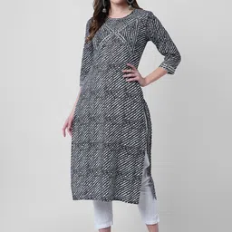God Bless Women Black Geometric Printed Thread Work Kurta-38
