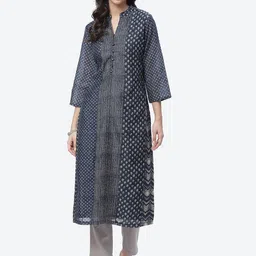 Biba Women Navy Blue Geometric Printed Kurta-image-71