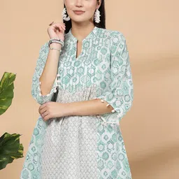 Nayam By Lakshita Floral Printed Band Collar A Line Kurti-image-99