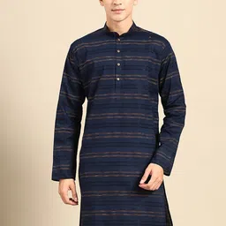 MANQ Men Striped Thread Work Cotton Kurta-picture-5
