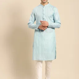 Amodh by Kisah Men Blue Striped Thread Work Kurta-picture-19