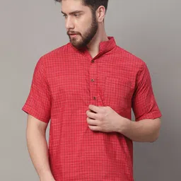 Aarsha Checked Mandarin Collar Pure Cotton Kurta-20