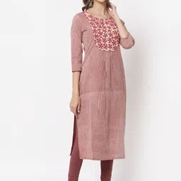 KAMI KUBI Women Maroon Striped Thread Work Kurta-image-91