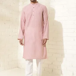 Fabindia Striped Mandarin Collar Cotton Straight Kurta-image-89