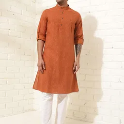 Fabindia Mandarin Collar Cotton Printed Kurta-image-63