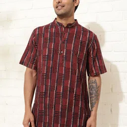 Fabindia Mandarin Collar Striped Cotton Short Kurta-image-85