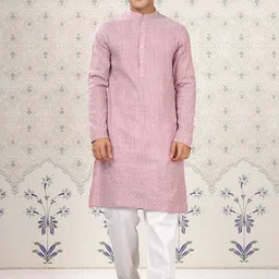 Ode by House of Pataudi Striped Mandarin Collar Pure Cotton Kurta-image-26