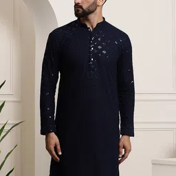 SOJANYA Geometric Embroidered Sequinned Pure Cotton Straight Kurta-picture-34