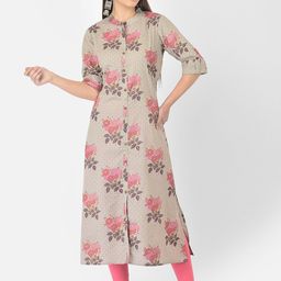 Pistaa Women Grey Floral Screen Print Pure Cotton Kurta-49