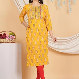 KALINI Floral Printed Mirror Work Straight Kurta-49