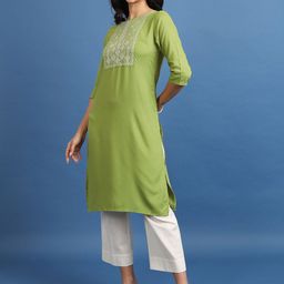 Vishudh Green Floral Yoke Design Thread Work Straight Kurta-image-19