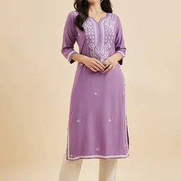 Azira Floral Embroidered Round Neck Thread Work Straight Kurta-picture-12
