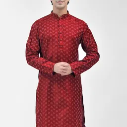 SG LEMAN Embroidered Mandarin Collar Long Sleeves Cotton Straight Kurta-43
