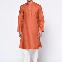 Fabindia Men Orange Geometric Kurta-image-21