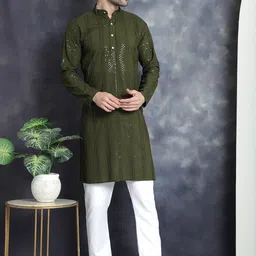 Jompers Embellished Sequinned Mandarin Collar Kurta-image-7