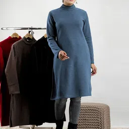 SUTI Turtle Neck Long Sleeves Woollen Long Tunic-picture-39