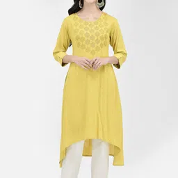 Span Ethnic Motifs Printed Asymmetric Cotton Silk Kurta-image-25