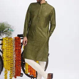 KISAH Geometric Embroidered Sequinned Straight Kurta-picture-1