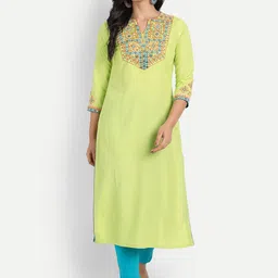 SUTI Women Green Embroidered Mirror Work Kurta-image-11