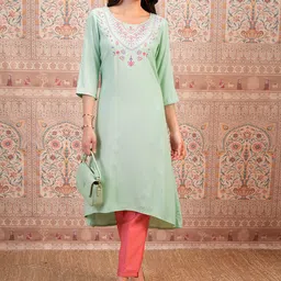 Vishudh Green Ethnic Motifs Embroidered Straight Kurta-image-78