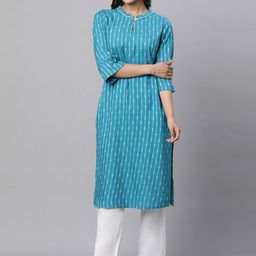 AURELIA Striped Band Collar Straight Kurta-image-34