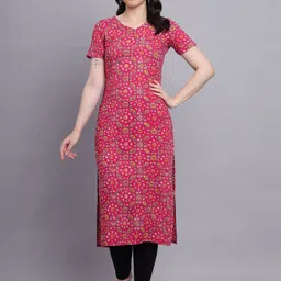 KALINI Ethnic Motifs Printed V-Neck Straight Kurta-23