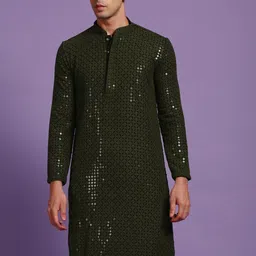 Sanwara Mandarin Collar Chikankari Sequinned Kurta-picture-26
