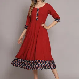 KALINI Ethnic Motifs Printed Gotta Patti Fit & Flare Midi Ethnic Dress-picture-35