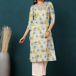 GULMOHAR JAIPUR Floral Printed V-Neck Straight Kurta-image-25