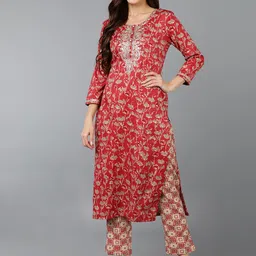 AHIKA Women Floral Printed Zari Detailed Regular Kurta-picture-12