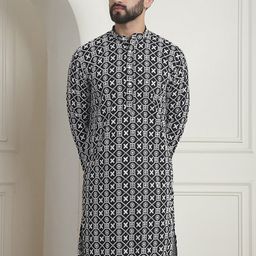 SOJANYA Geometric Embroidered Mandarin Collar Long Sleeves Straight Kurta-picture-11