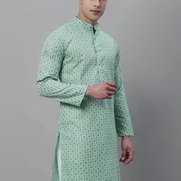 SOJANYA Men Geometric Printed Cotton Linen Kurta-picture-11
