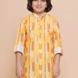 Aj DEZInES Boys Geometric Printed Mandarin Collar Cotton Kurta-13