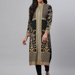AURELIA Women Black Ethnic Motifs Printed Kurta-image-77