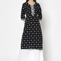 SkyaSia Women Black Ethnic Motifs Printed Kurta-image-10