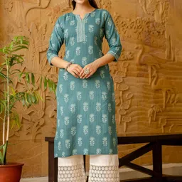 Nayo Notch Neck Ethnic Motifs Printed Cotton Straight Kurta-picture-16