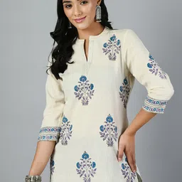 MEESAN Floral Printed Mandarin Collar Pure Cotton Kurti-picture-44