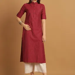 Sayesha Woven Design Mandarin Collar Roll Up Sleeves Pure Cotton Straight Kurta-picture-13