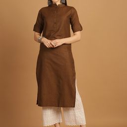 Sayesha Dots Printed Mandarin Collar Cotton Straight Kurta-picture-47