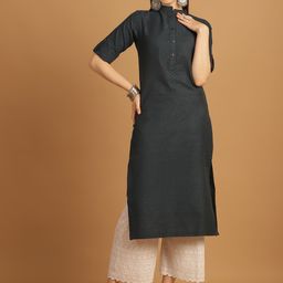Sayesha Geometric Woven Design Thread Work Cotton Straight Kurta-image-17