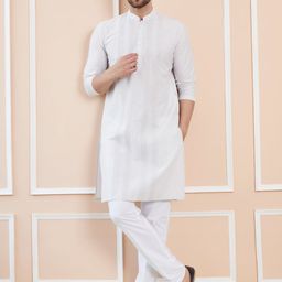 See Designs Striped A-Line Mandarin Collar Dupion Silk Kurta-image-64