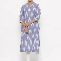 Do Dhaage Women Blue & White  Ikkat Printed Kurta-image-28