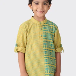 Fabindia Boys Yellow & Blue Printed Short Kurta-image-36