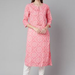 KALINI Bandhani Printed Tie-Up Neck Cotton Straight Kurta-image-40