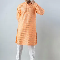 Firangi Yarn Men Peach-Coloured Mirror Work Kurta-15