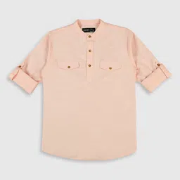 CAVIO Boys Band Collar Roll-Up Sleeves Pure Cotton Straight Kurta-picture-39