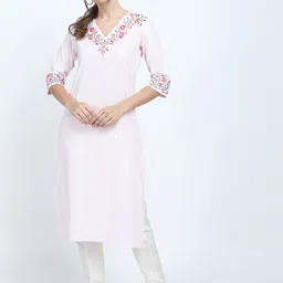 Vishudh Women Pink Floral Embroidered Kurta-image-4
