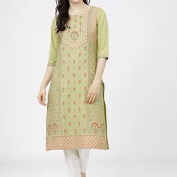 KETCH Women Green Geometric Checked Keyhole Neck Gotta Patti Kurta-picture-25
